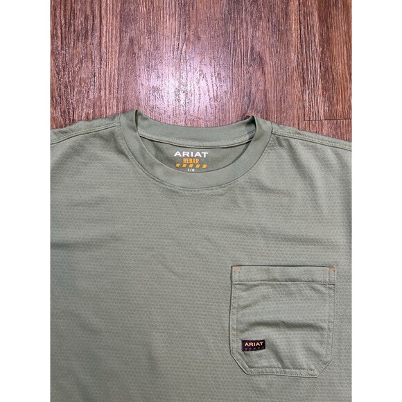 Ariat Rebar Heat Fighter Light Green Mens Short Sleeve Pocket T Shirt Large - Picture 2 of 10